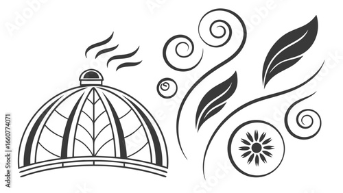 Illustration of the dome with decorative floral elements and swirls, showcasing architectural design and cultural heritage in a vector format