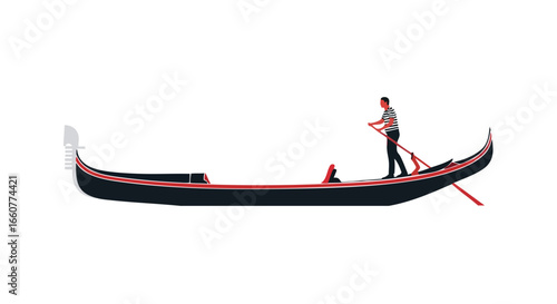 Elegant gondola vector illustration showcasing venetian transportation and travel experiences with the iconic gondolier navigating the waterways