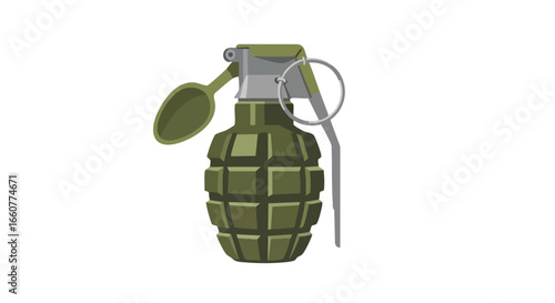 Illustrated hand grenade depiction emphasizing military applications and explosive device features, showcasing defense or attack armament imagery