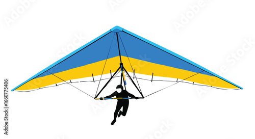 Soaring high: A stylized hang glider silhouette against a clean white backdrop of freedom for adventure seekers everywhere