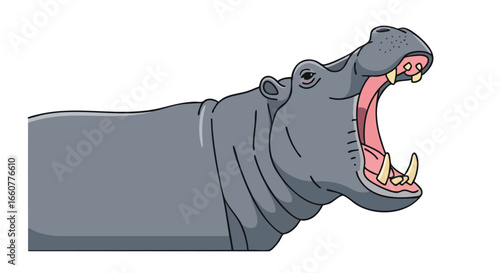 Cartoon Hippopotamus with Wide Open Mouth Illustration on Plain Background Offering a Bold Visual Statement