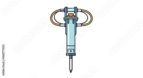 Stylized construction equipment illustration: Demolition jackhammer in detailed vector format showcasing the tool's design for engineering concepts