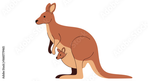 Stylish vector illustration showcasing the bond between a mother kangaroo and her joey in a minimalistic design