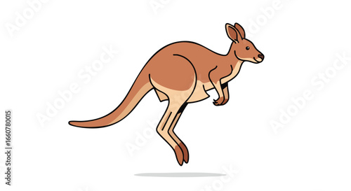Cartoon Kangaroo Illustration: A playful depiction of an iconic marsupial in mid-leap showcasing stylized features on a clean white backdrop