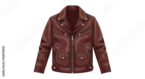 Sophisticated brown leather jacket with zippers and pockets for fashion-forward individuals providing a cool style 100