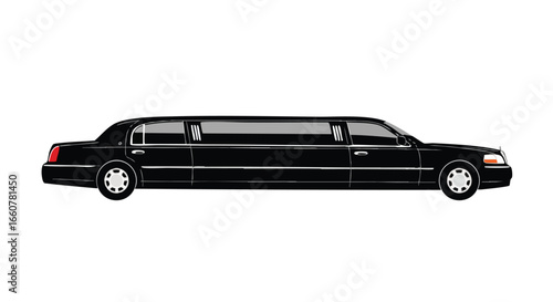 Elegant Extended Black Limousine Vector Illustration Isolated on a Clean White Backdrop Depicting Luxury and Refined Transportation