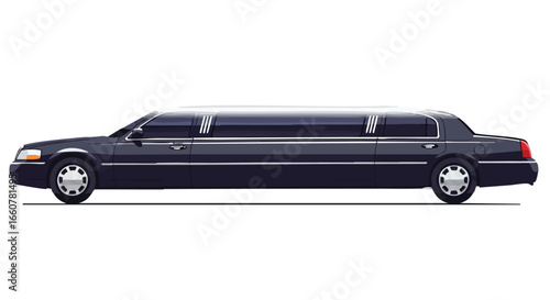 Stylized isolated illustration of a sleek, black limousine, conveying elegance and sophistication through minimalist graphic representation