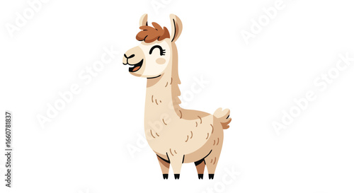 Cartoon llama illustration with a happy expression, perfect for children's books and educational content