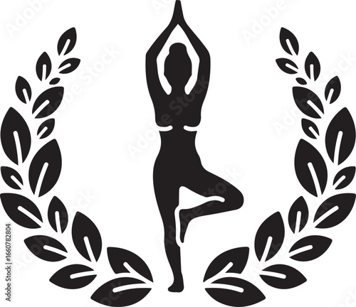 vector art of woman in yoga tree pose with laurel wreath isolated isolated background