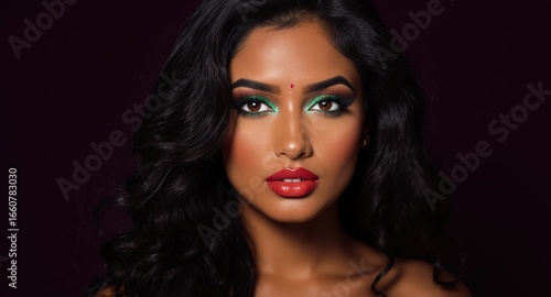 Wallpaper Mural Beautiful Woman with Curly Black Hair Bright Makeup Portrait in Studio Torontodigital.ca