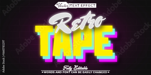  Retro Tape Vector Fully Editable Smart Object Text Effect