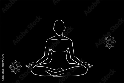 person meditating in lotus position with chakra symbols Represents spiritual practice, energy balance, and mindfulness spiritual symbol art