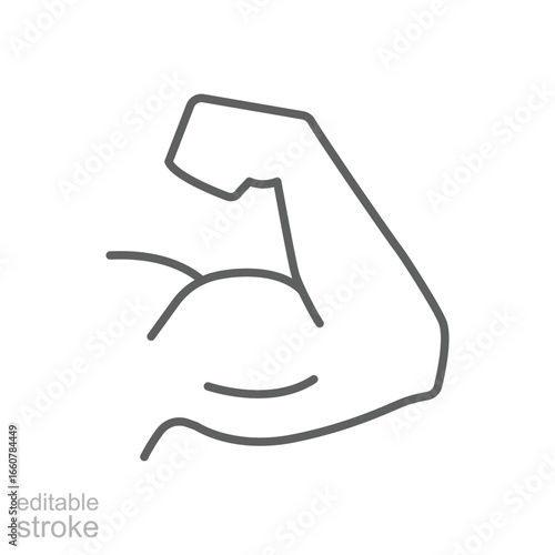 Arm icon. Simple outline style. Muscle, strong, power, protein, strength, bicep, man, hand, flex, body, muscular, exercise, health concept. Thin line symbol. Vector isolated design editable stroke