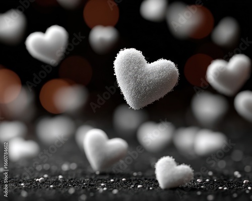 White heart shapes floating into daylight on black background, symbol of human care and solidarity