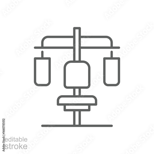 Butterfly gym machine icon. Simple outline style. Fitness, sport, training, equipment, power, strength, shoulder, chest, exercise concept. Thin line symbol. Vector isolated design editable stroke