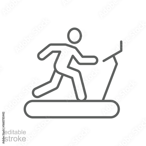 Man on treadmill icon. Simple outline style. Running, machine, fitness, people, gym, sport, training, exercise, person, health concept. Thin line symbol. Vector isolated design editable stroke