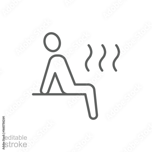 Sauna icon. Simple outline style. Steam, room, seat, spa, heater, heat, man, finnish, sweat, person, healthy, body, care, healthcare concept. Thin line symbol. Vector isolated design editable stroke