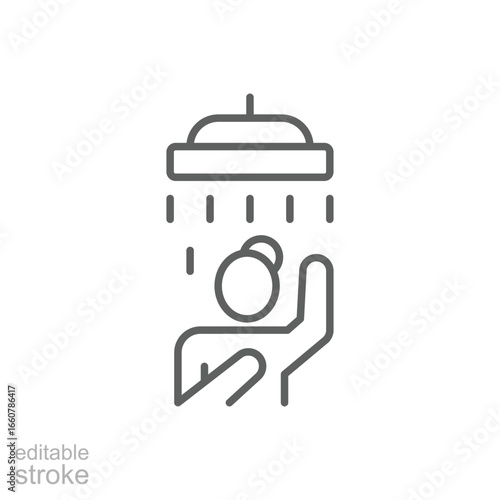Shower icon. Simple outline style. Woman taking shower, take a bath, female, room, person, douche, bathroom, restroom concept. Thin line symbol. Vector isolated design editable stroke