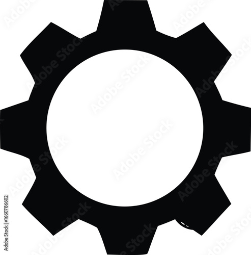 Simple black gear icon symbol represents mechanical engineering industry technology and precision machining processes