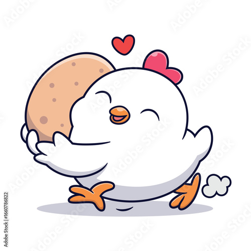 Cute Chicken Eating Chicken Cartoon Vector Icon Illustration. Animal Food Icon Concept Isolated Premium Vector. Flat Cartoon Style