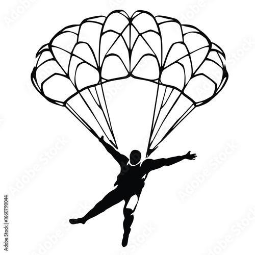 Solo Descent: Minimalist Parachute Silhouette Capturing Precision, Adventure, and the Quiet Focus of Controlled Freefall