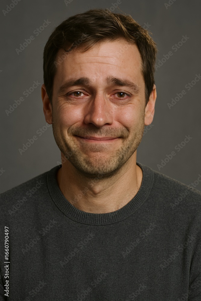 Fototapeta premium Man's subtle, yet sincere, smile conveys happiness, joy, and emotional connection