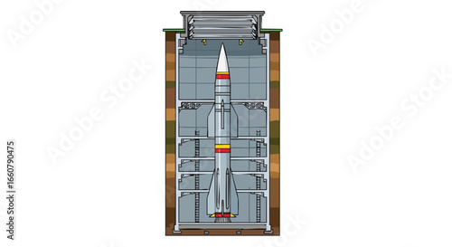 Diagrammatic Illustration of a Ballistic Missile Silo with Intercontinental Missile Ready for Launch Sequence Depiction
