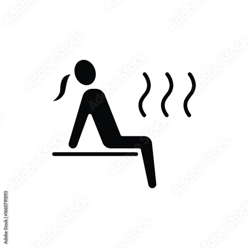 Sauna icon. Simple solid style. Steam, room, seat, spa, heater, heat, woman, finnish, sweat, person, healthy, body, healthcare concept. Silhouette, glyph symbol. Vector isolated design