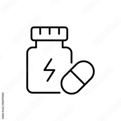 Sports nutrition icon. Simple outline style. Fitness supplement, Sport, container, gym, energy, training, healthy, workout, protein concept. Thin line symbol. Vector isolated design
