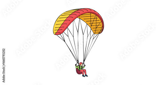 Illustration depicting a paraglider soaring against a white background, capturing the essence of adventure and freedom in the sky