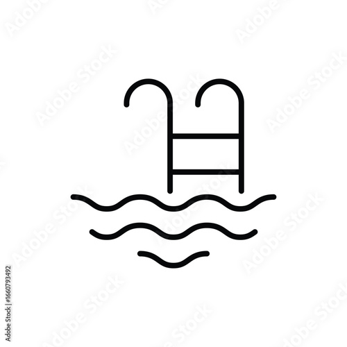 Ladder in swimming pool icon. Simple outline style. Olympic, poolside, leisure, beach, water, summer, wave, hotel, poolside access concept. Thin line symbol. Vector isolated design