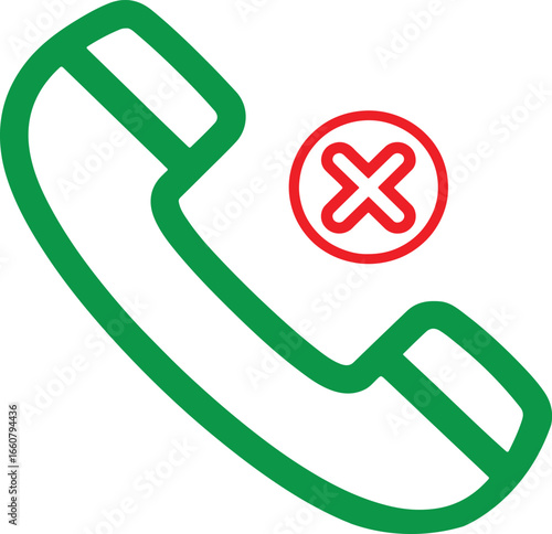 Phone Call Failed Icon – Red Cross Symbol on Green Telephone Handset