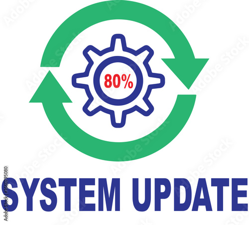 System Update Progress Icon with Gear and Arrows – 80 Percent Loading Vector Illustration