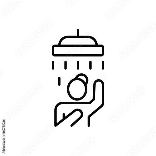 Shower icon. Simple outline style. Woman taking shower, take a bath, female, room, person, douche, bathroom, restroom concept. Thin line symbol. Vector isolated design