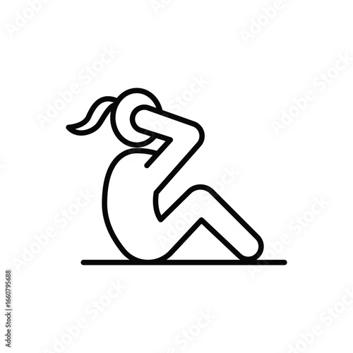 Woman doing sit up, crunches icon. Simple outline style. Exercise, abs, abdomen, human, figure, person, gym concept. Thin line symbol. Vector isolated design