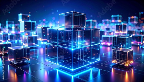 Floating Data Cubes in Neon Glow