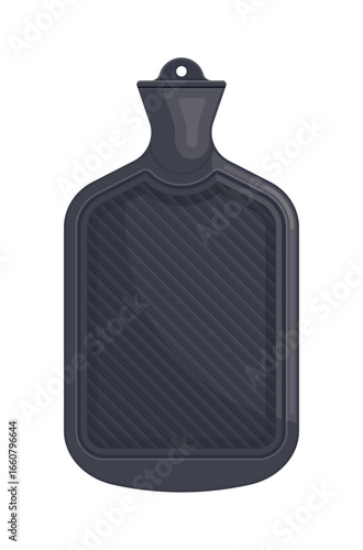 Black rubber hot water bottle. Healthcare accessory, pain relief, self-care concept. Flat vector illustration isolated on white background	
