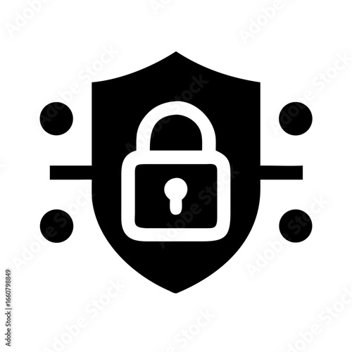Shield with lock pictogram representing cybersecurity and data protection, vector flat icon.