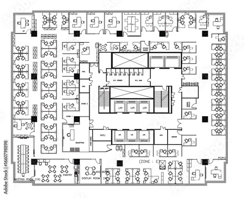 2D Vector Layout Plan of Furniture Arrangement in Central Office Building