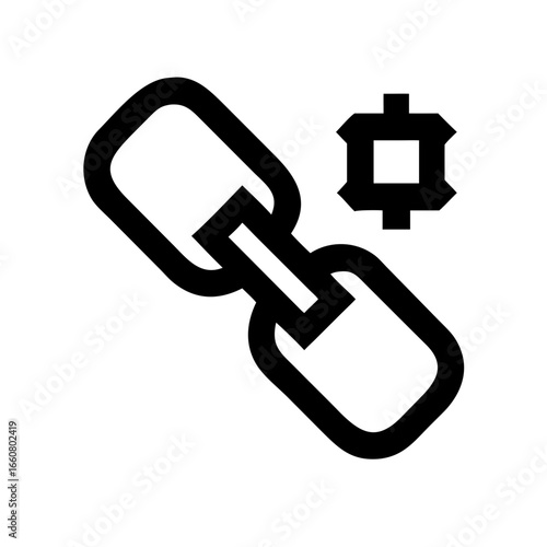 Chain link pictogram representing blockchain technology, cryptocurrency, and digital ledger