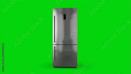 Isolated refrigerator on green screen for kitchen appliance visuals