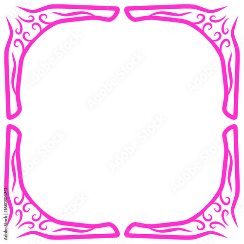 Decorative pink frame design featuring intricate swirls, suitable for invitations or announcements