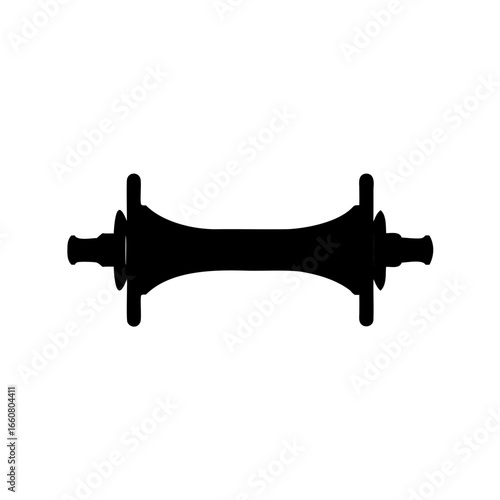 Silhouette image of a bicycle hub, centered and isolated on white