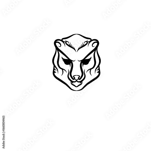 Stylized bear head illustration featuring intricate line work and symmetrical design