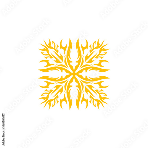 Intricate yellow tribal design radiating from the center on a white background, ideal for artistic projects