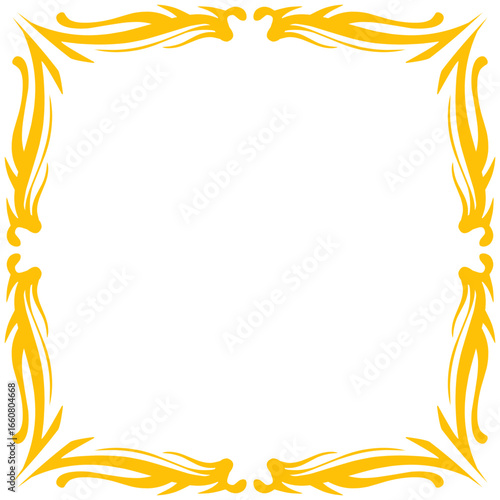 Ornate yellow decorative frame design with intricate swirls and flourishes for elegant presentations