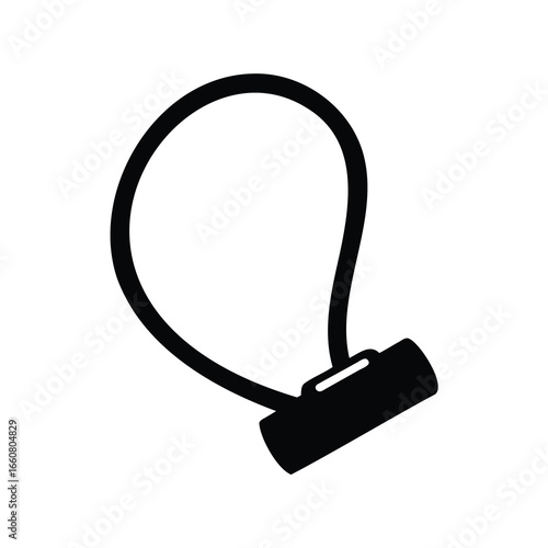 Simple black silhouette of a flexible cable bicycle lock on white background