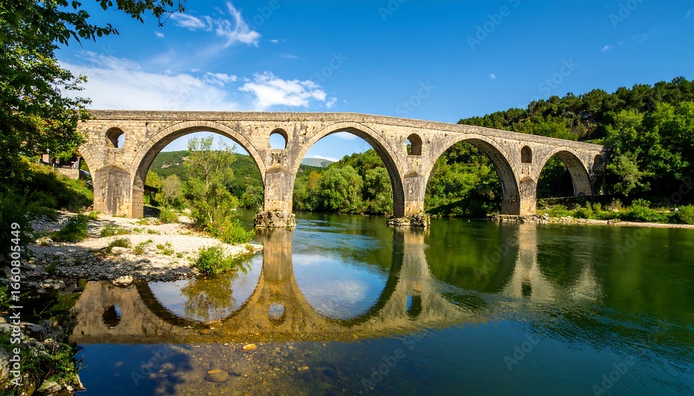 Fototapeta premium Ancient stone bridge over a calm river