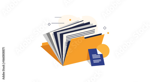 Organized documents and papers inside a bright orange folder with small additional files for efficient record keeping and data management