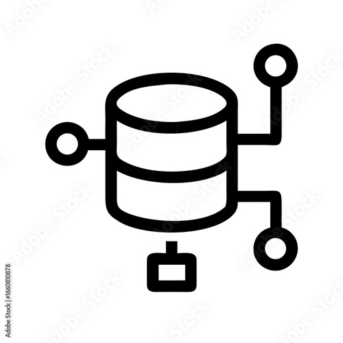 Database icon with expanding nodes representing big data and analytics.
